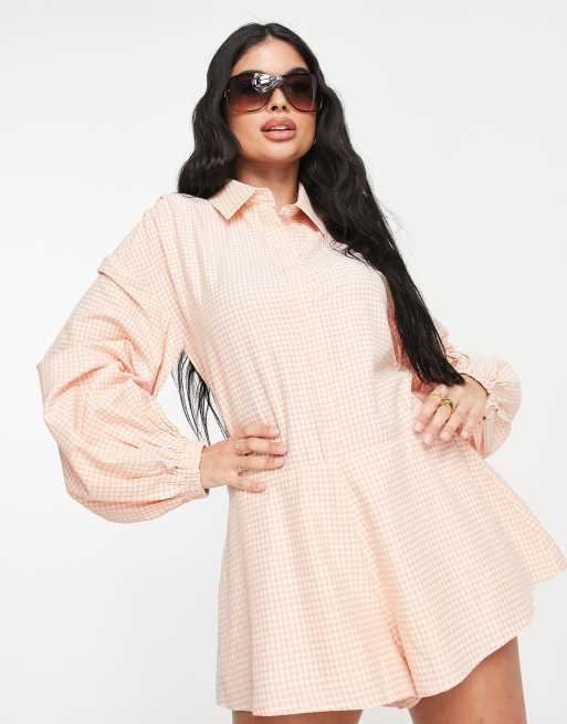 Missguided - Playsuit met overhemd-model in perzikkleurige gingham ruit