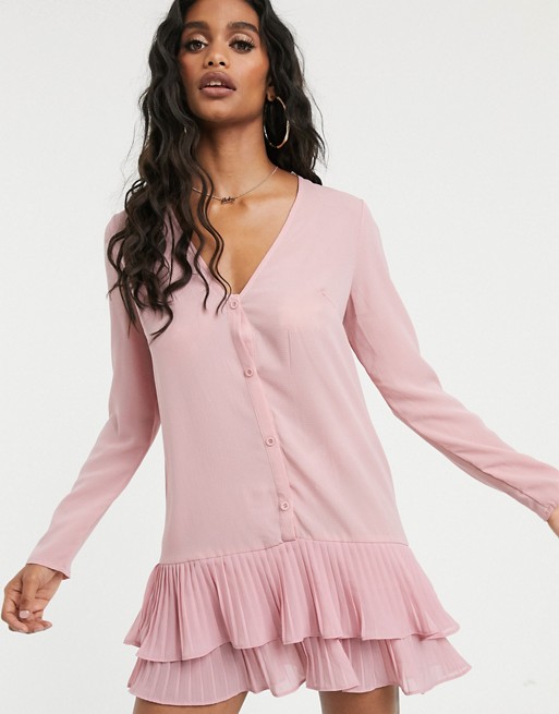 Missguided pleated hem shift dress in pink