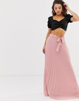 Missguided pleated maxi skirt in pink | ASOS