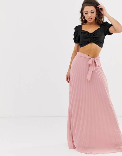 Missguided pleated maxi skirt in pink