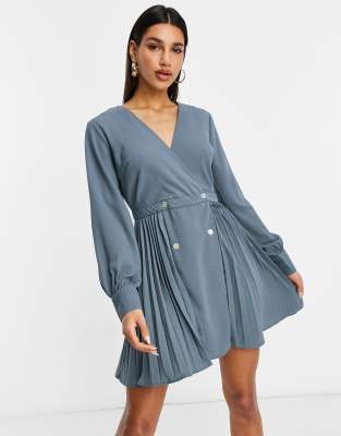 Missguided pleated skater dress in blue | ASOS