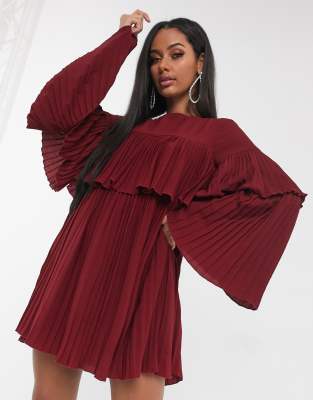 maroon pleated dress