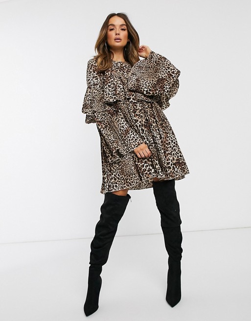 Missguided pleated smock dress in leopard