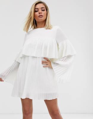 Missguided pleated smock dress in white 