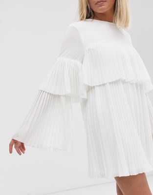 white pleated smock dress