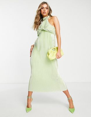 Missguided plisse midaxi dress with bust overlay in light green