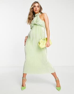 Missguided plisse midaxi dress with bust overlay in light green - ASOS Price Checker