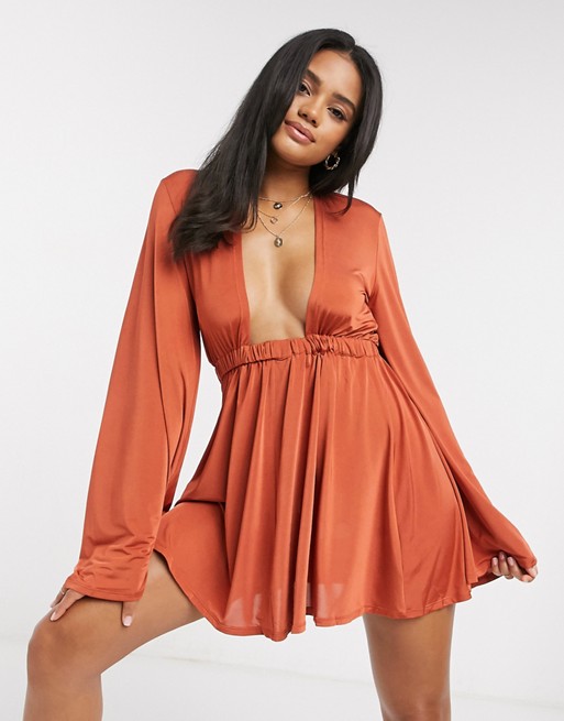 Missguided plunge beach cover up in rust