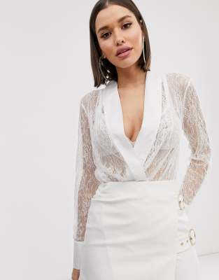 White suit with lace bodysuit