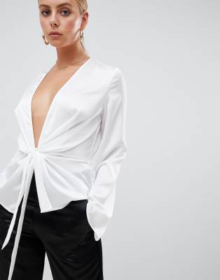 plunge satin blouse