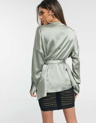 satin tie waist top