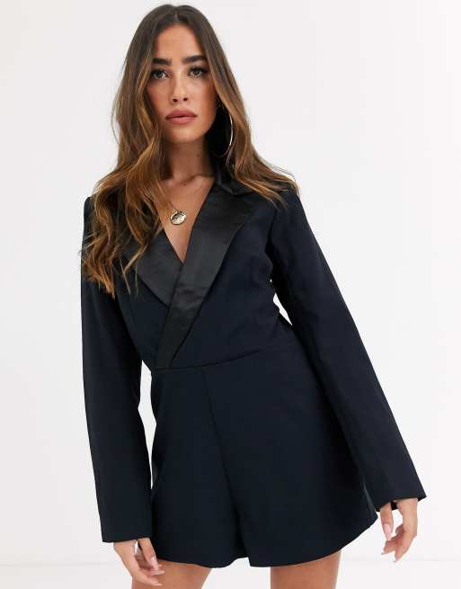 Missguided black deals blazer playsuit