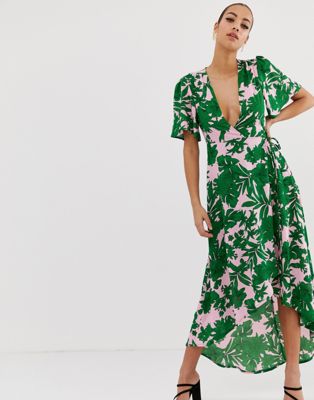 green tropical dress