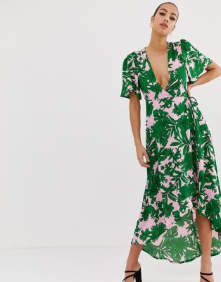 palm print wrap dress