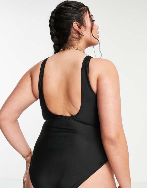 Missguided Plus - Badedragt med løkkebælte i sort, 2 af 4