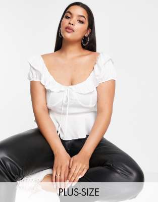 Missguided Plus Missguided Plus bardot blouse with frill detail in white