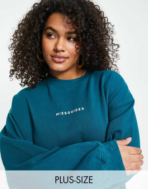 Missguided Plus - Basic sweatshirt in blauw met wassing 