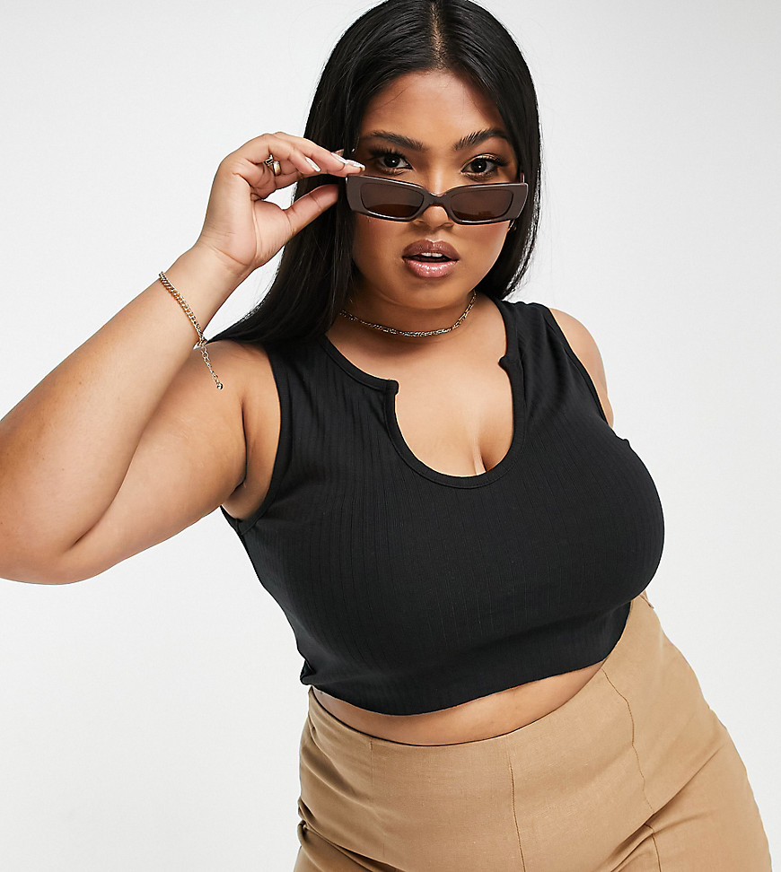 Missguided Plus Basics crop top with notch neck in black