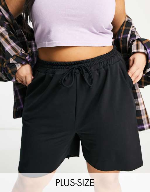 Missguided Plus basics trackie shorts in black