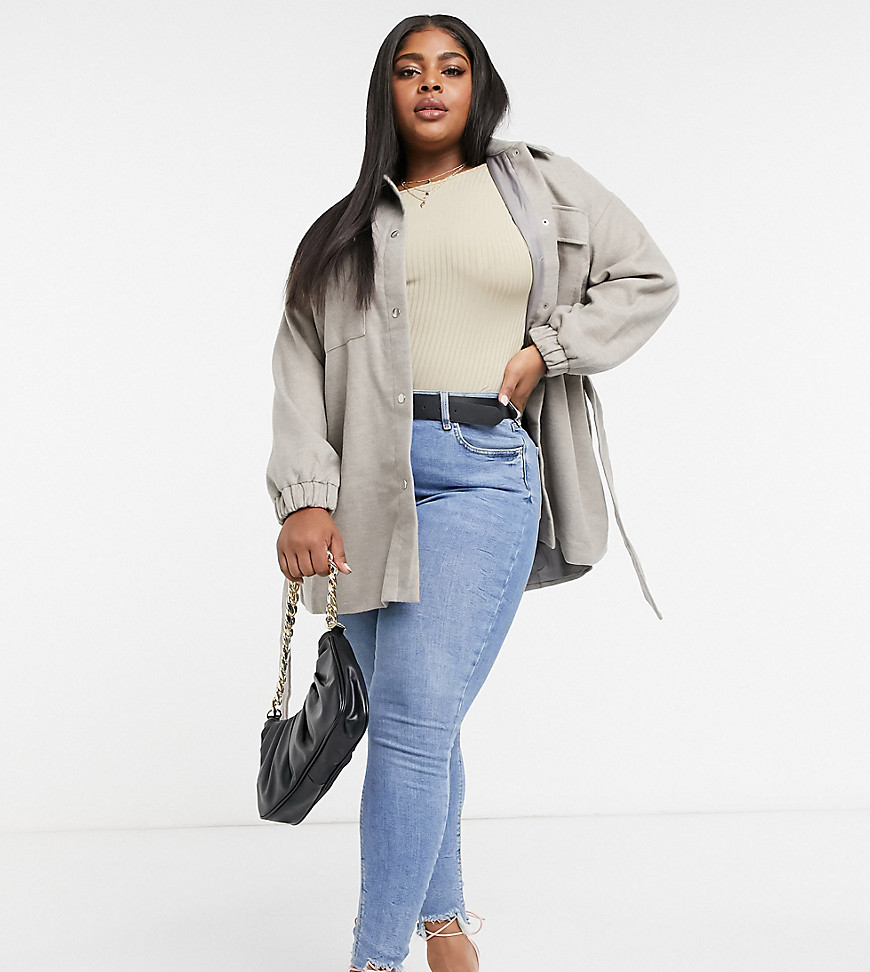 Missguided Plus belted shacket in gray