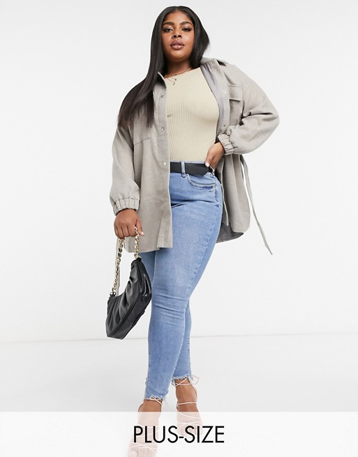 Missguided Plus belted shacket in grey