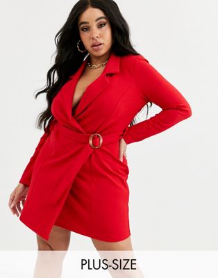 Missguided Plus blazer mini dress with belt in red