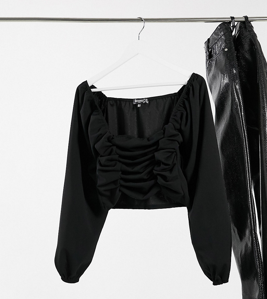 Missguided Plus blouse with ruched detail in black