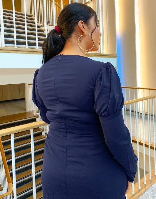 Missguided Plus - Bodycon-jurk met gerimpelde zijkanten in marineblauw, 2 van 4