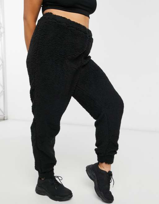 Missguided Plus borg joggers in black ASOS