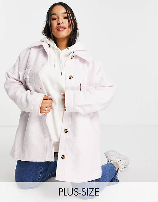 Missguided Plus brushed boxy shacket in lilac