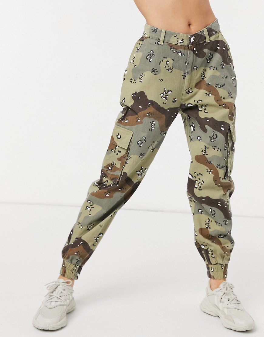 Missguided Plus cargo pants with cuffed hem in camo-Green