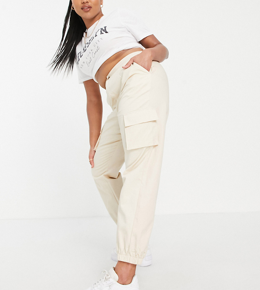 Missguided Plus cargo pants with pocket detail in cream-White