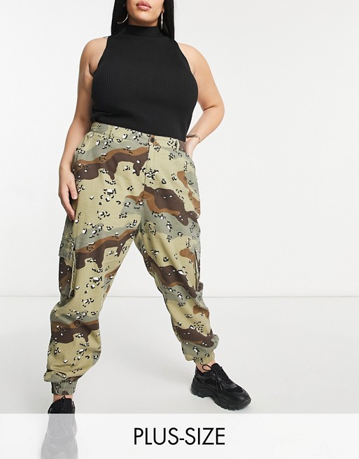 Missguided Plus cargo trouser with cuffed hem in camo