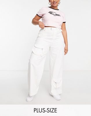 Missguided Plus cargo trouser with pocket in white - ASOS Price Checker