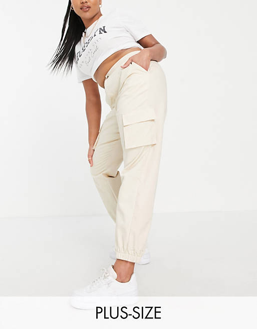 Missguided Plus cargo trousers with pocket detail in cream
