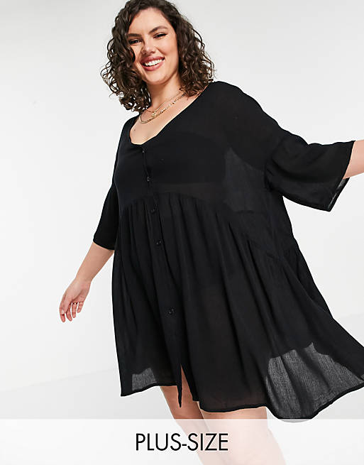 Missguided Plus cheesecloth coverup dress in black