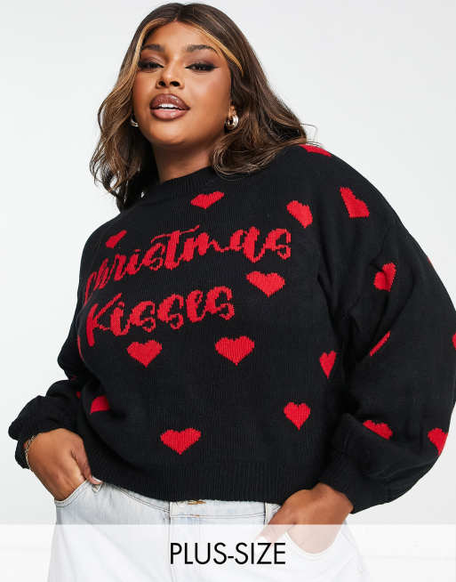 Missguided Plus Christmas kisses jumper in black ASOS