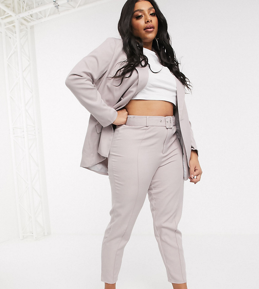 Plus-size trousers by Missguided Part of a co-ord set Top sold separately High rise Belted waist Concealed fly Regular fit True to size