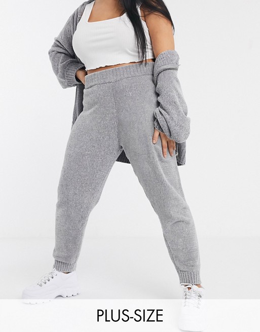 Missguided Plus co-ord chenille jogger in grey