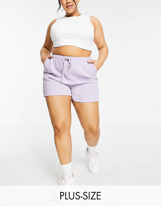 Missguided Plus co-ord elasticated waist shorts cover up in lilac