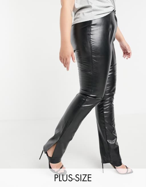 Missguided Plus co-ord faux leather pants with slit hem detail in black