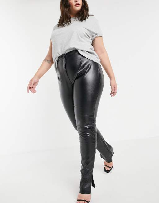 Missguided Slit Hem Flared Leggings In Black-neutral