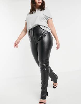 plus size black faux leather pants