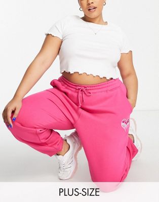 Missguided Plus co-ord jogger with good vibes slogan in bright pink