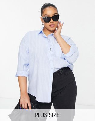 Missguided Plus co-ord oversized long sleeve shirt in blue stripe