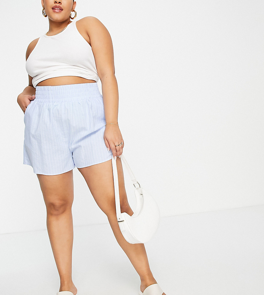 missguided plus co-ord runner shorts in blue stripe
