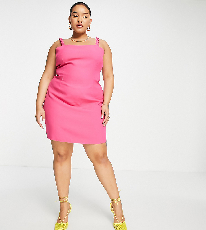 Missguided Plus co-ord shirred strap mini dress in bright pink