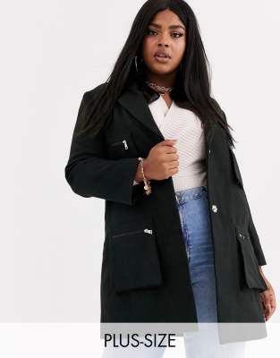 Missguided Plus coat with pocket detail in black