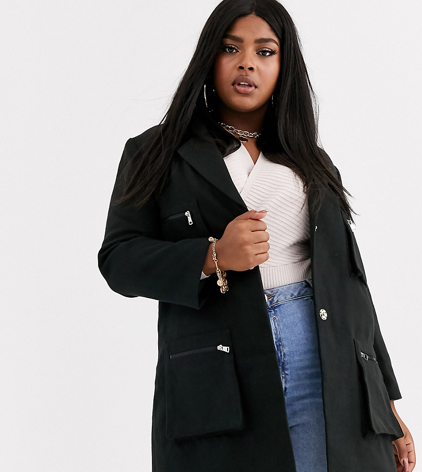 Missguided Plus coat with pocket detail in black