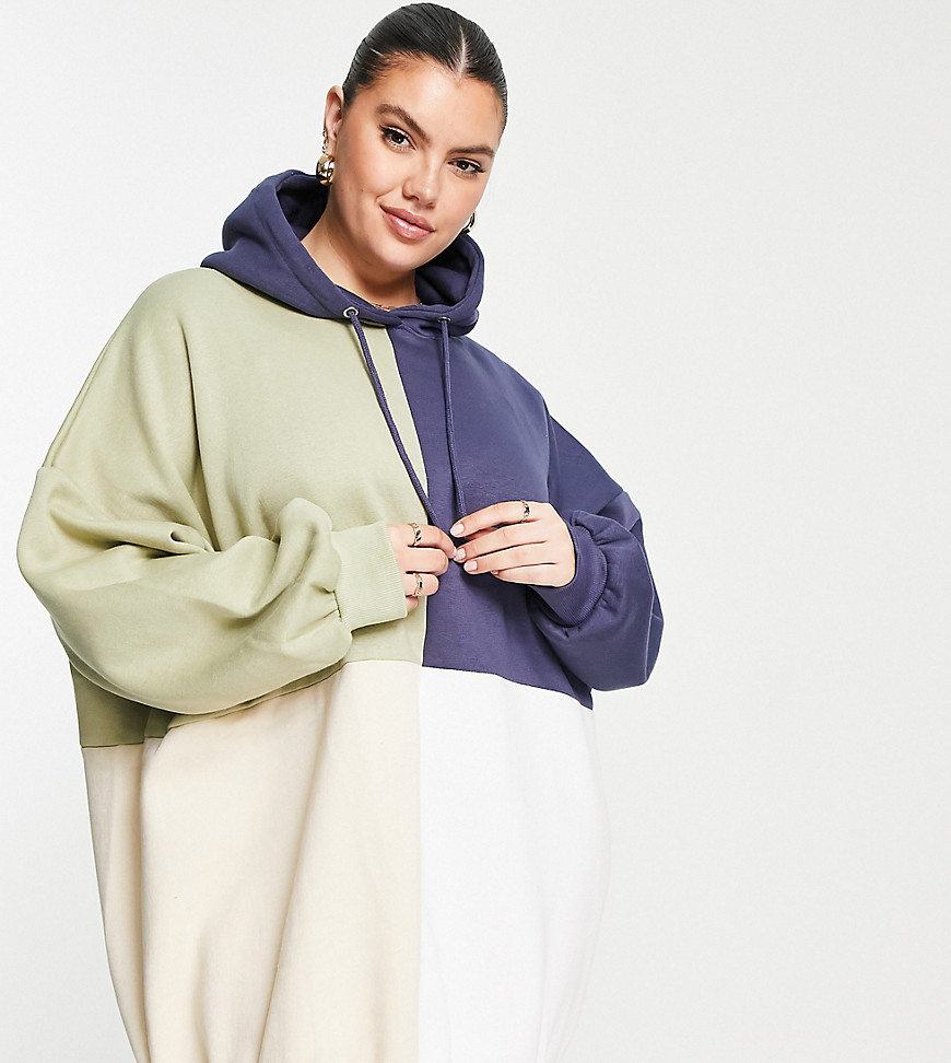 missguided plus colour block hooded sweater dress-multi